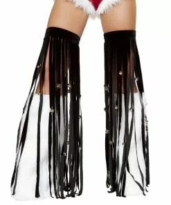 J Valentine Pants 1038 - Black Velvet Fringe Leggings With Bells