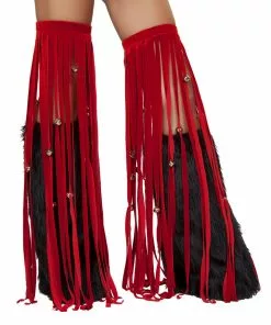 J Valentine Pants 1038 - Black Velvet Fringe Leggings With Bells