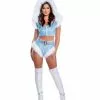 J-Valentine, Inc CH302 - Fur Trimmed Hooded Top And High-Waist Belted Short Set