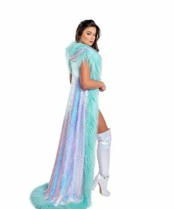 J-Valentine, Inc OUTERWEAR CH308 - Fur Trimmed Holographic Sequin Mesh Duster