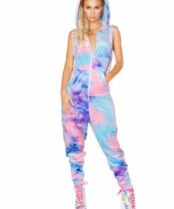 J-Valentine Catalog ONE PIECES FF186 - Tie Dye Velvet Zipper Front Jumpsuit