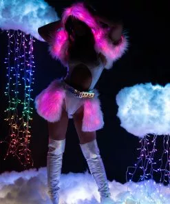 J-Valentine, Inc FR151 - Light-Up Faux Fur Belted Skirt BOTTOMS