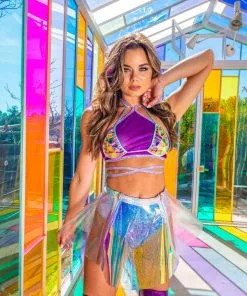 J-Valentine, Inc TOPS FS114 - Holo Vinyl Choker Triangle Top