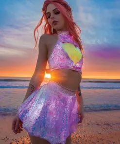 J-Valentine, Inc TOPS FF489 - Light-Up Heart Sequin Top